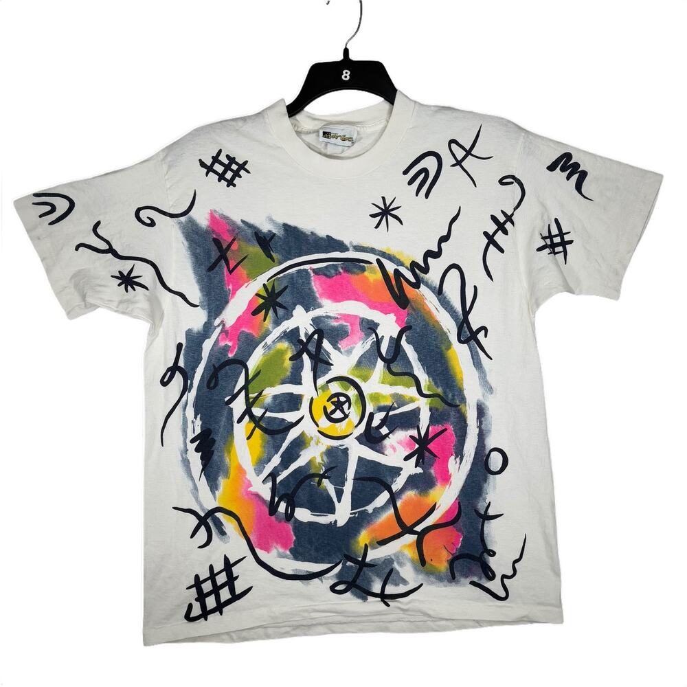 Vintage Jacques Morec White Geometric Abstract Graphic T-Shirt M 1990s